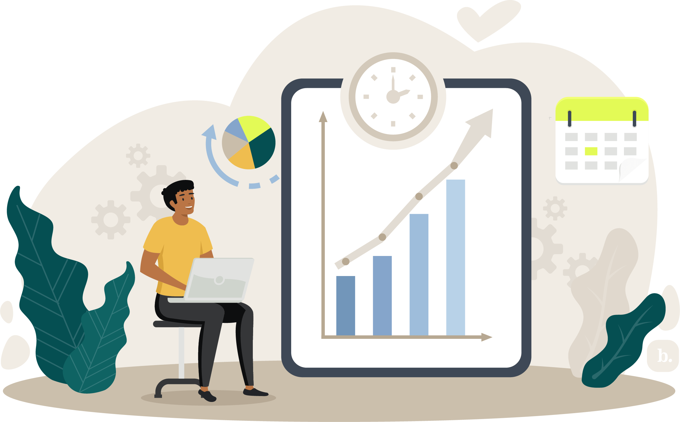 graphic of a person sitting next to a large graph