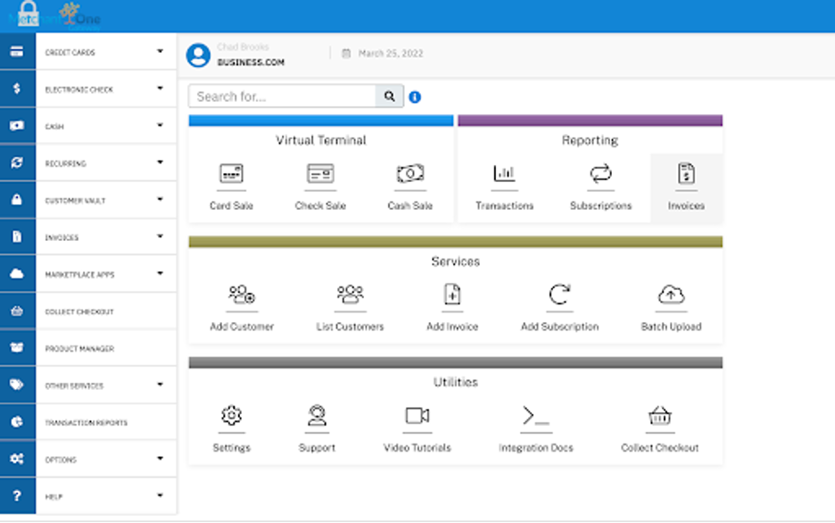 Merchant One user interface