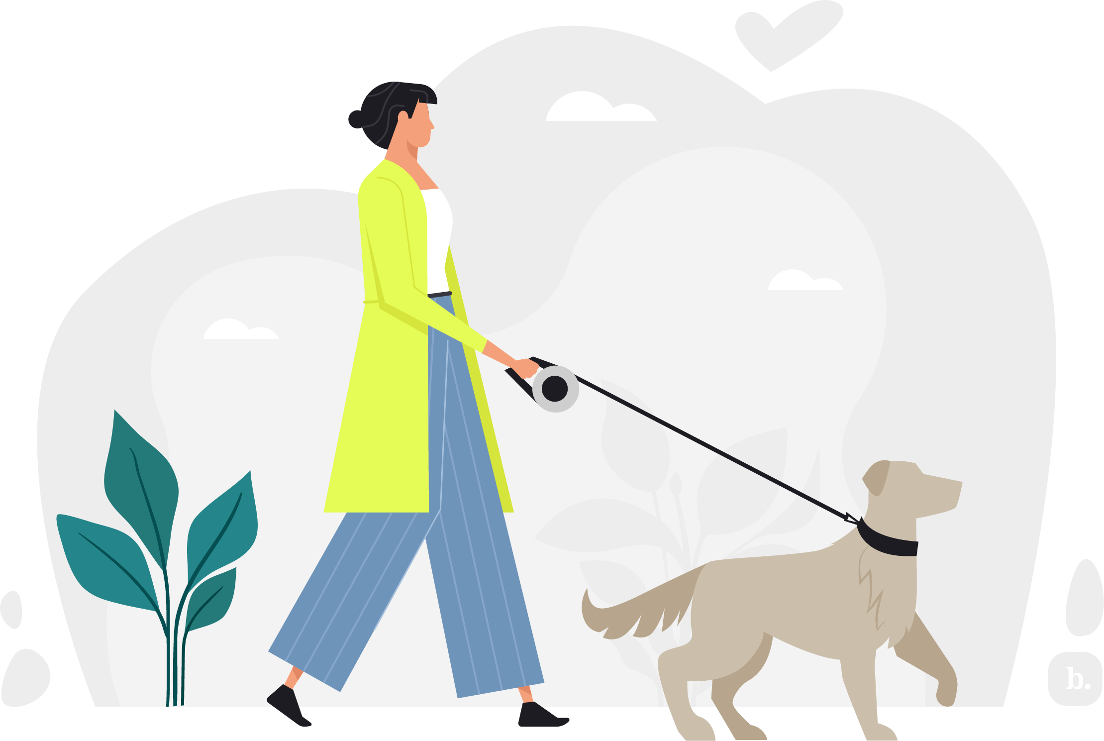 Изображение человека, выгуливающего собаку на поводке