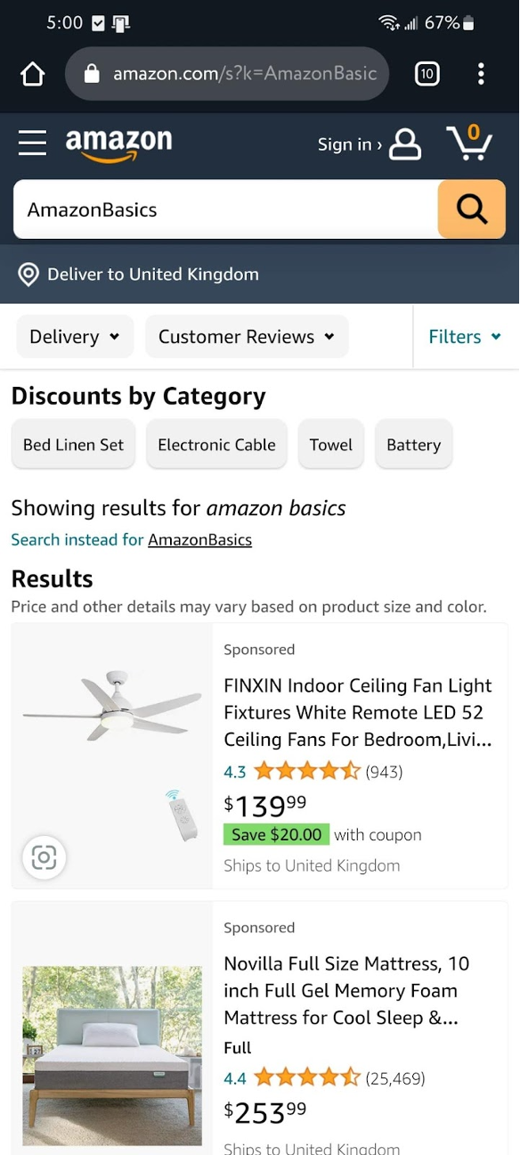 Amazon mobile homepage