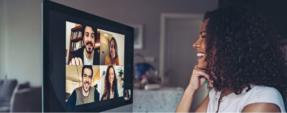 Woman having a video chat with multiple people