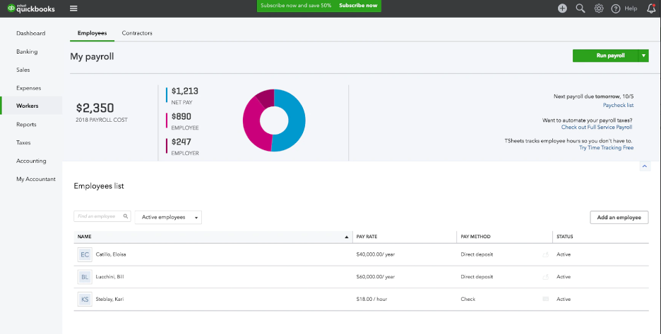QuickBooks is intuitive to run payroll