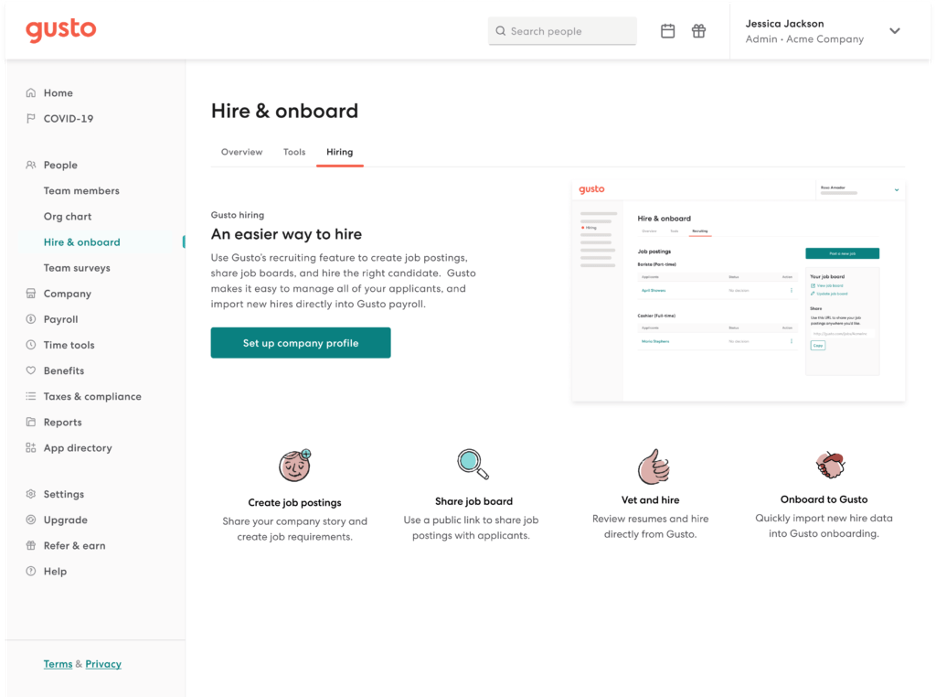 Gusto hiring and onboarding