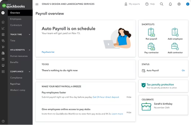 Intuit Quickbooks payroll dashboard