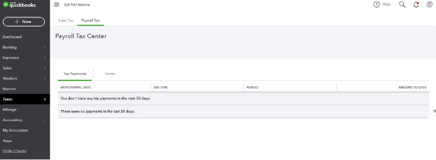 Quickbooks payroll taxes tab