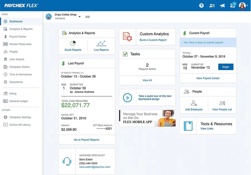 Paychex Flex main dashboard