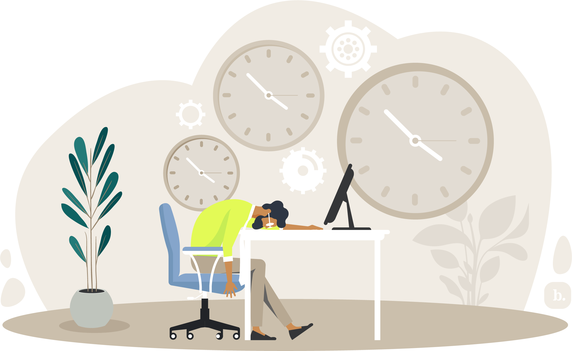 graphic of a person sleeping on a work desk