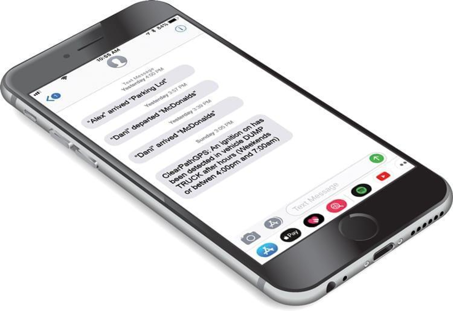 ClearPathGPS text alerts on a mobil device