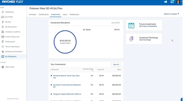 Paychex retirement dashboard