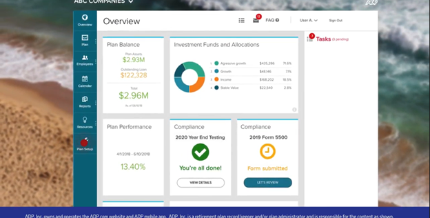 ADP retirement account dashboard