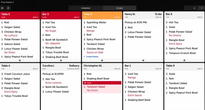 Square POS kitchen display chart