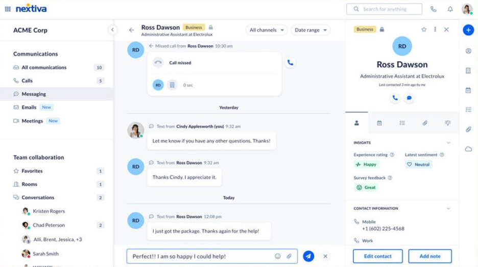 Nextiva customer history