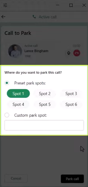GoTo Connect park calls