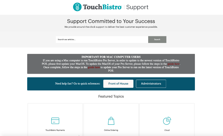 TouchBistro troubleshooting support