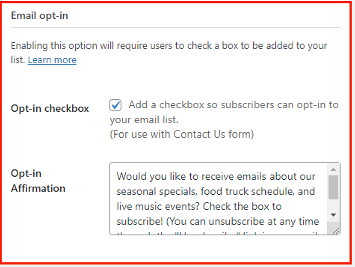Constant Contact email opt-in