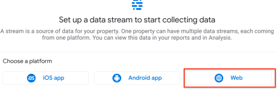 Google Analytics data stream selection