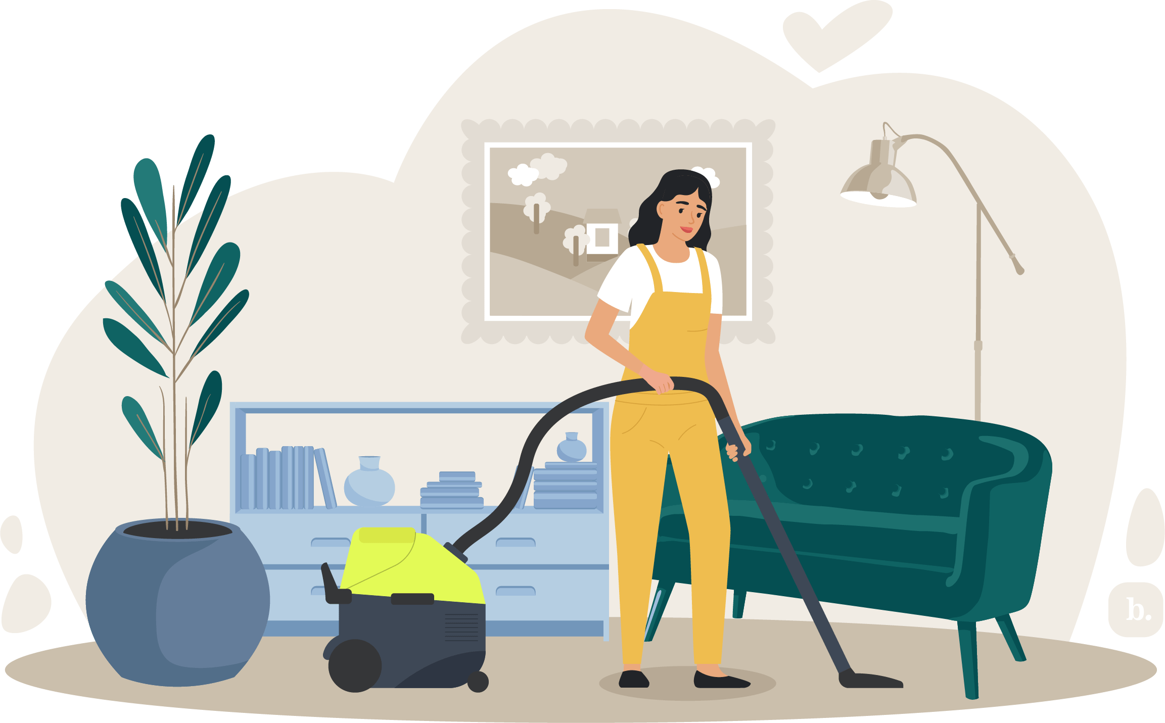 graphic of a perosn vacuuming a living room