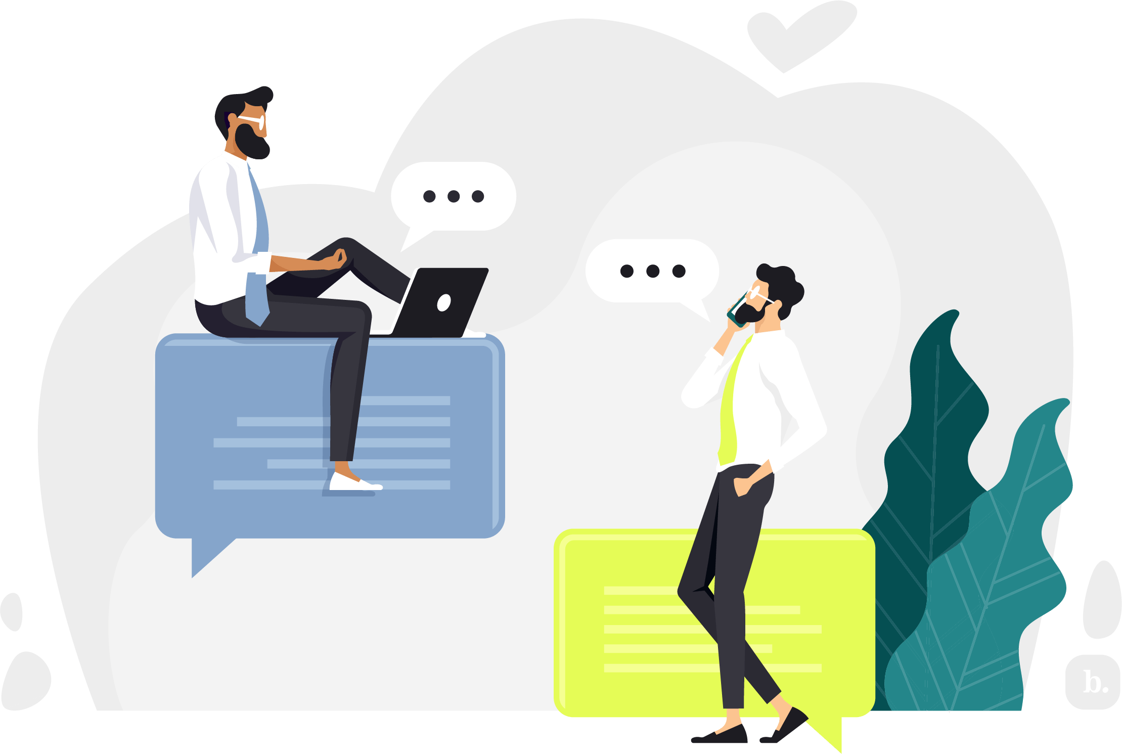 graphic of two colleagues talking with speech bubbles