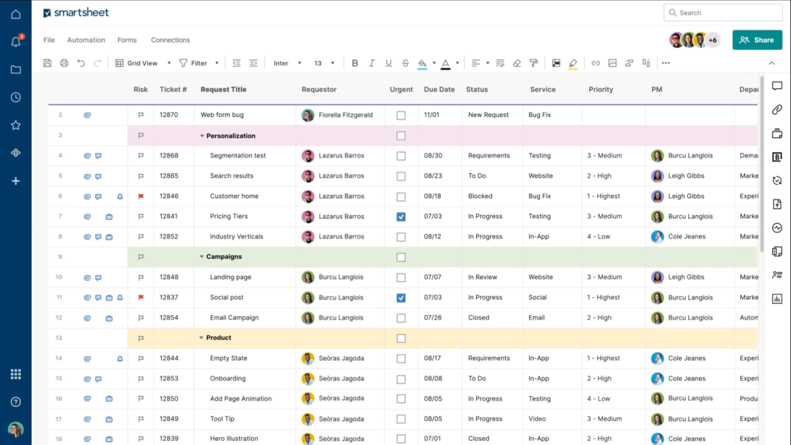 Smartsheet screenshot