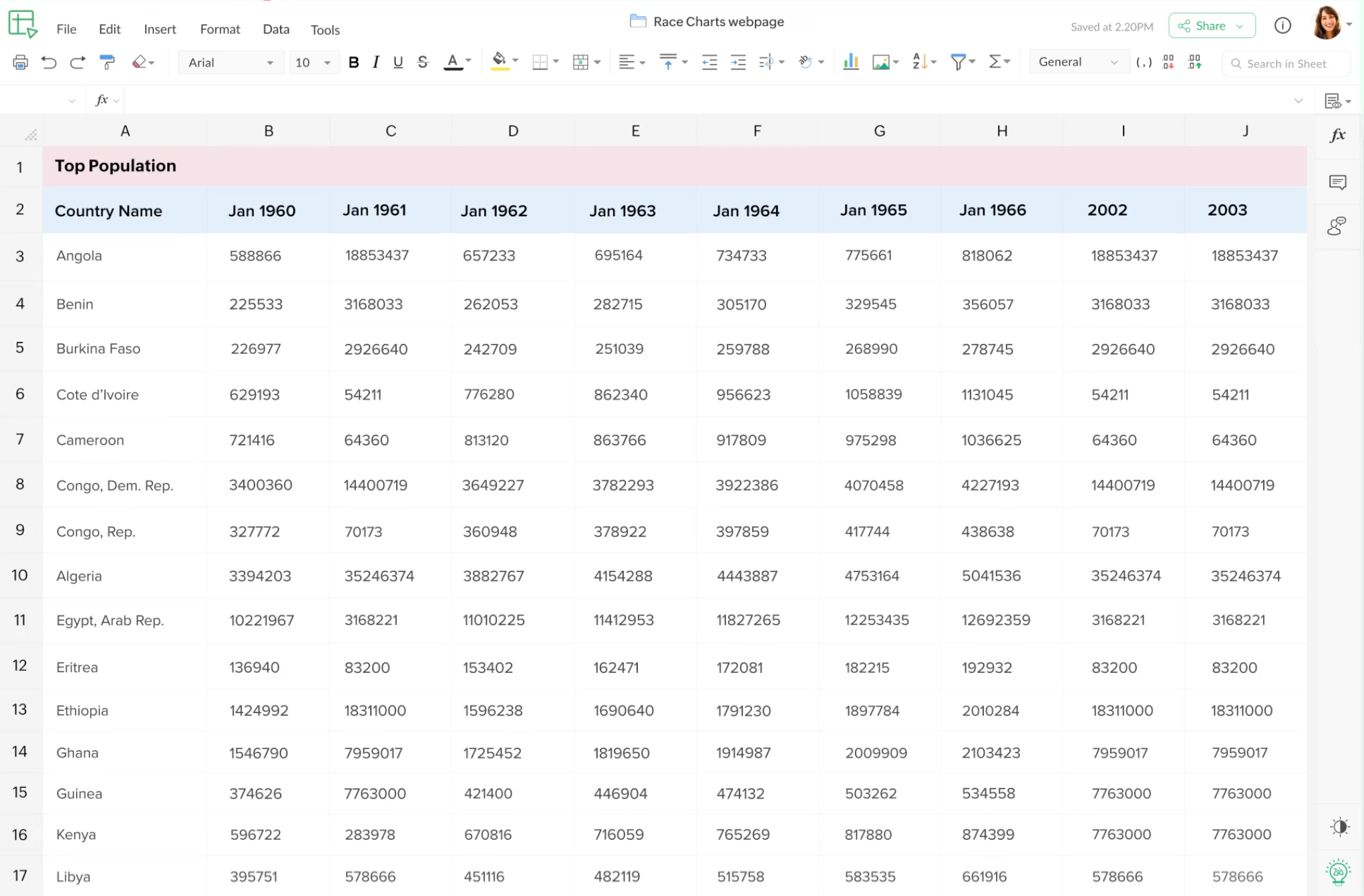 Zoho Sheet screenshot