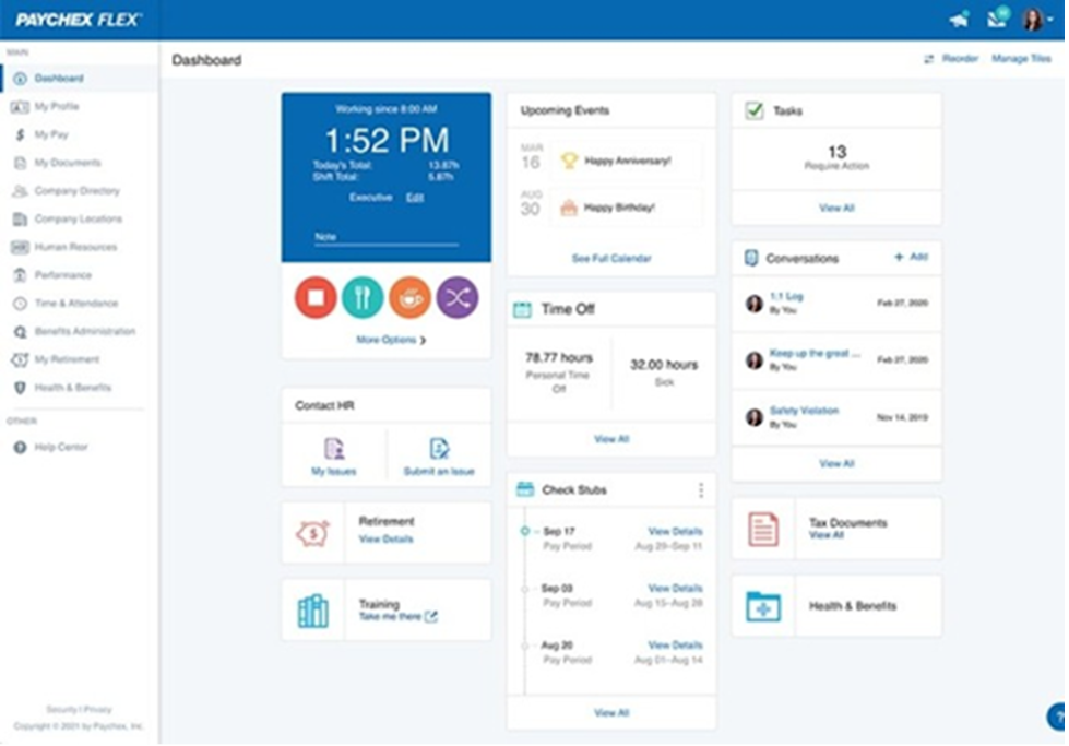 Paychex Flex employee dashboard