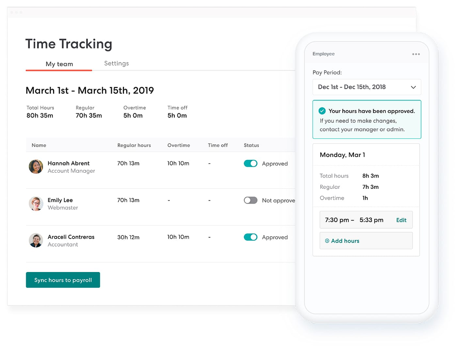 Gusto time tracking features