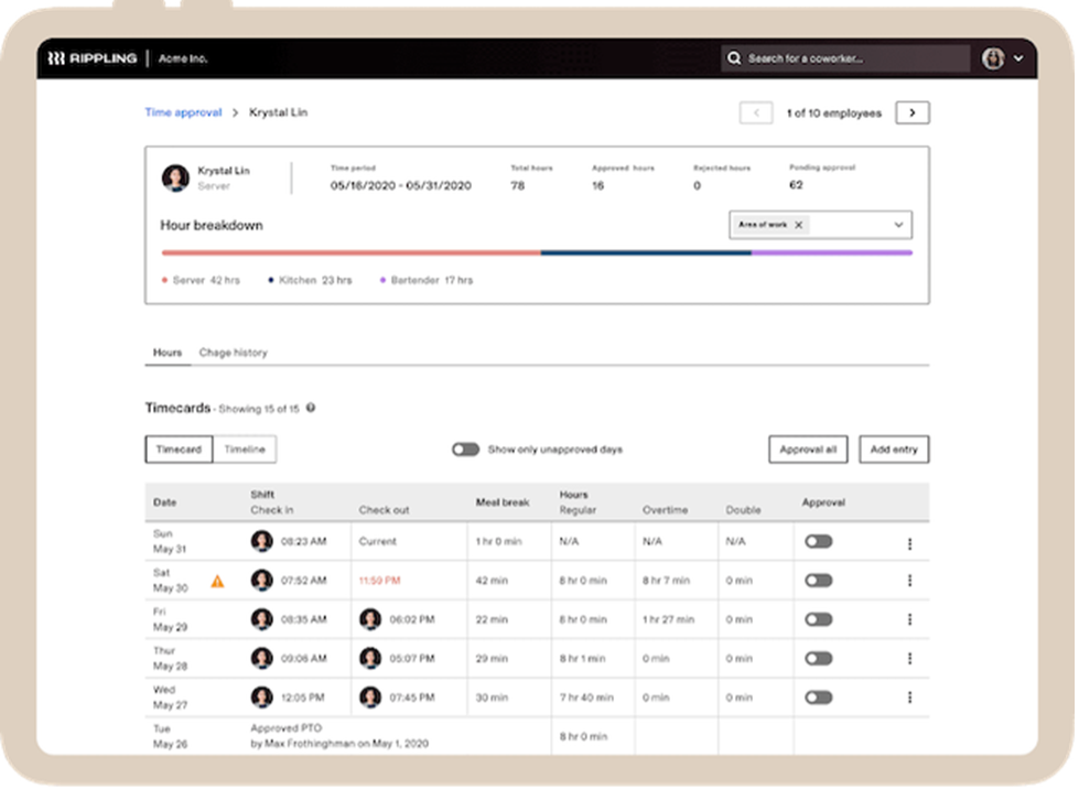 Rippling timecards