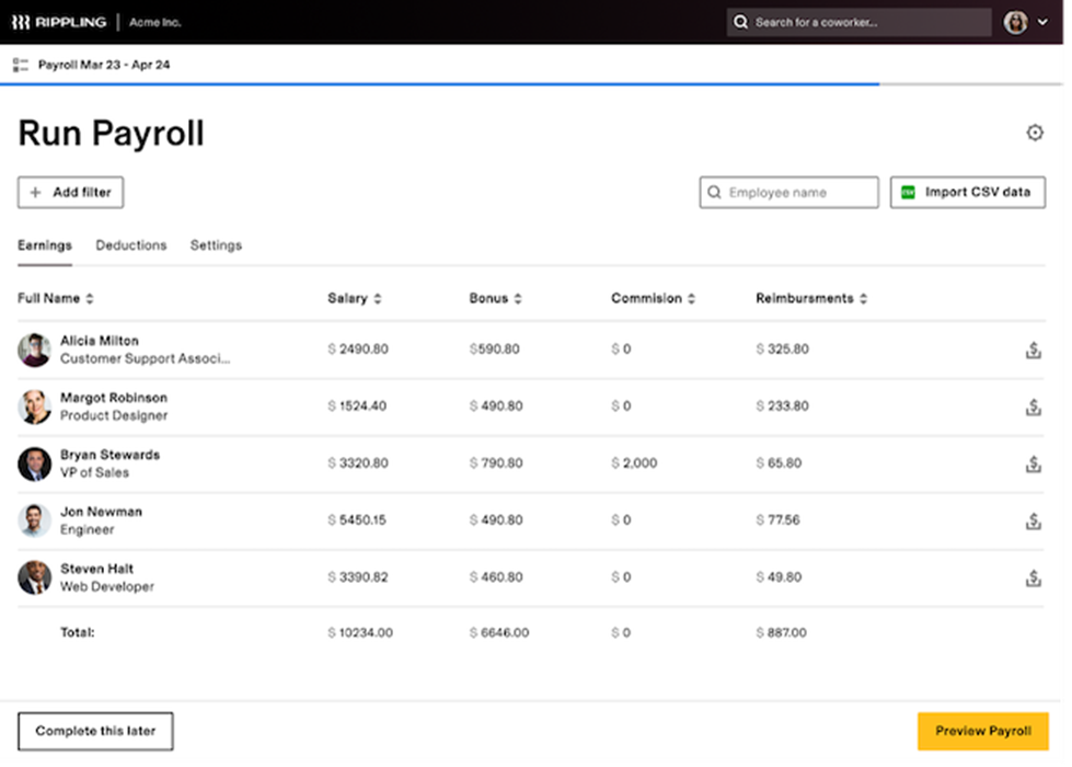 Rippling payroll processing