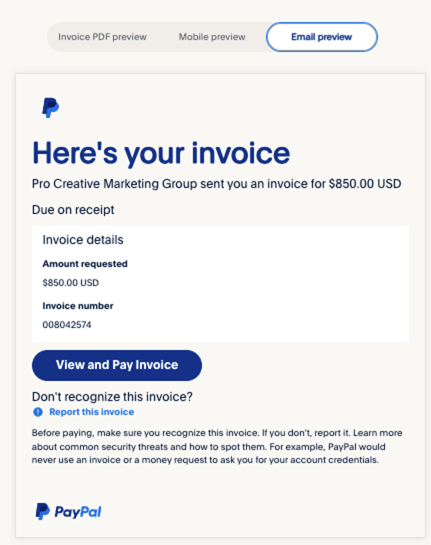 Paypal invoice draft