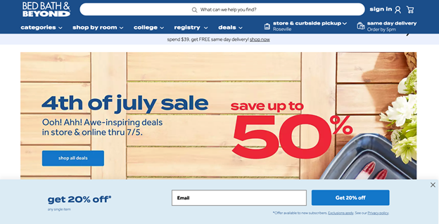 Bed, Bath, and Beyond email sign up