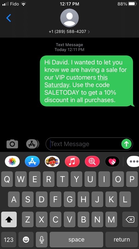 SMS text message example