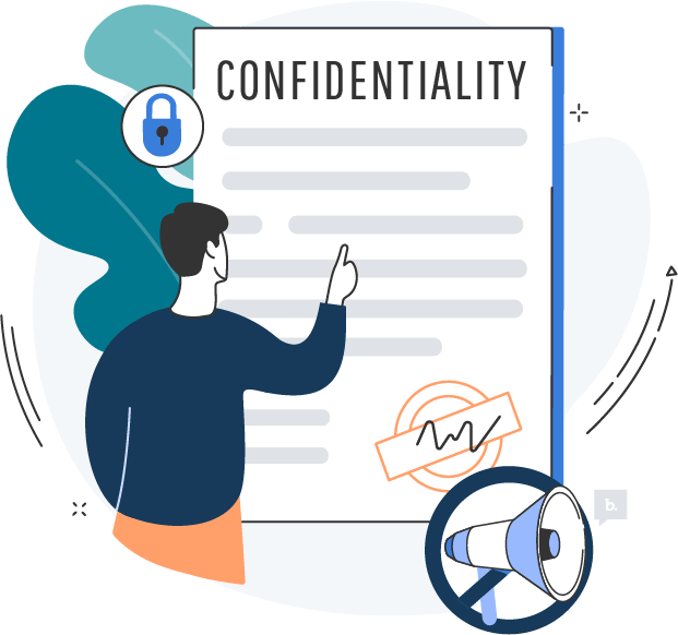 graphic of a person writing on an oversized confidentiality agreements