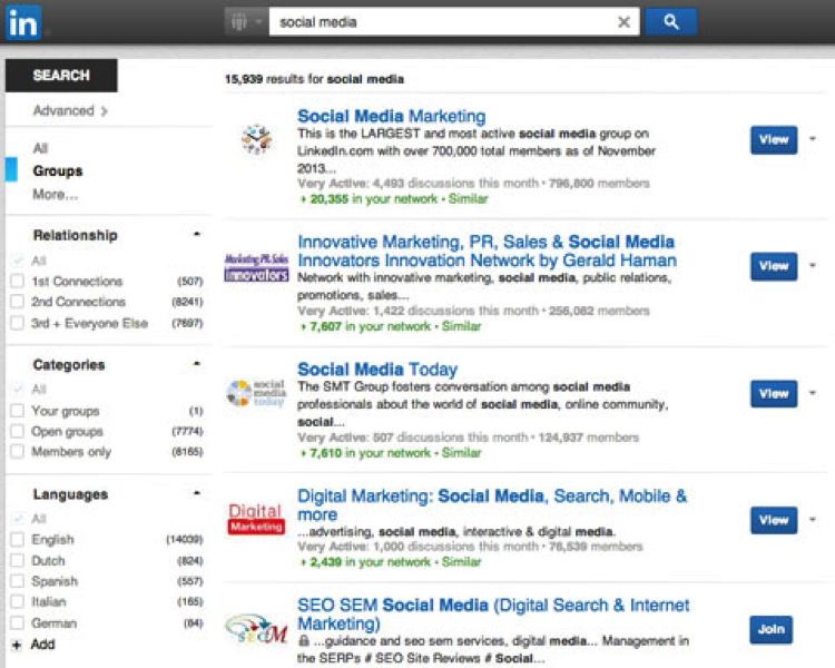 LinkedIn Search results screenshot
