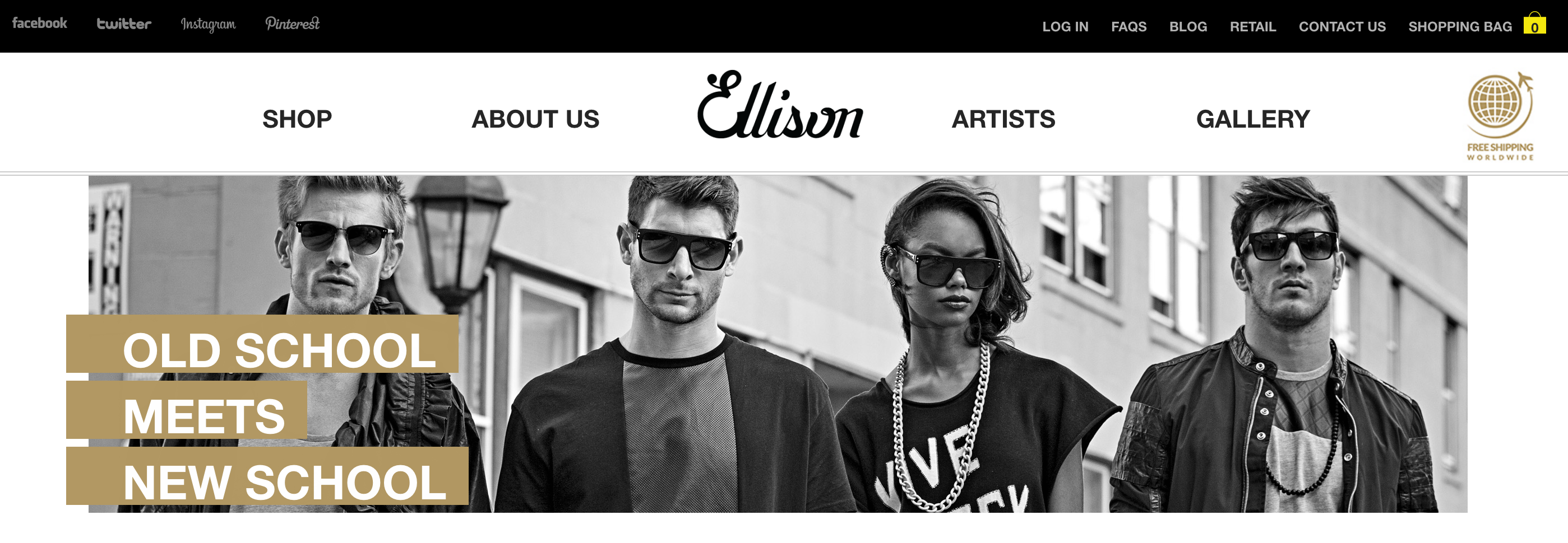 Ellison Eyewear homepage screenshot