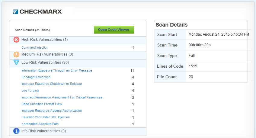 Checkmarx homepage screen shot