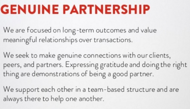 Genuine Partnership: Company core values
