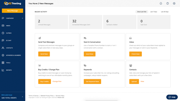 EZ Texting dashboard