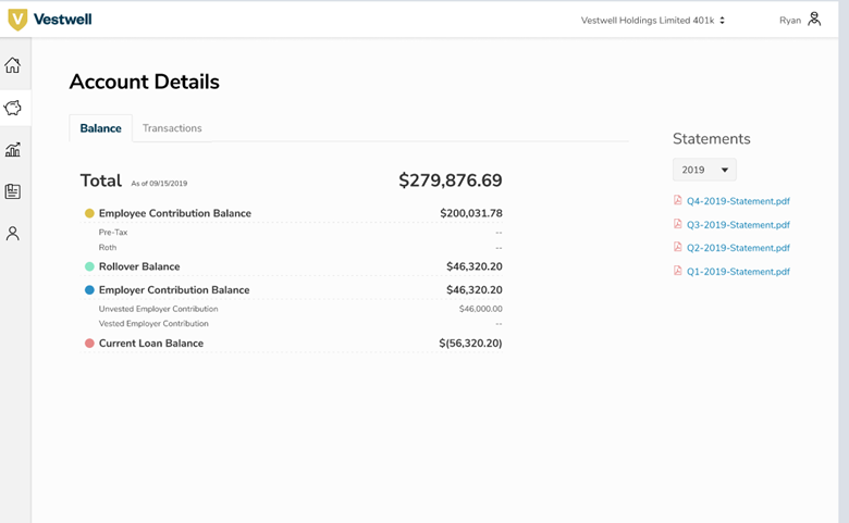 USA 401k balance screen