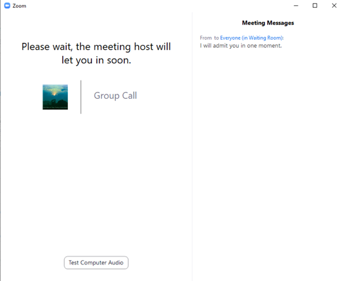 Zoom personalized waiting room message
