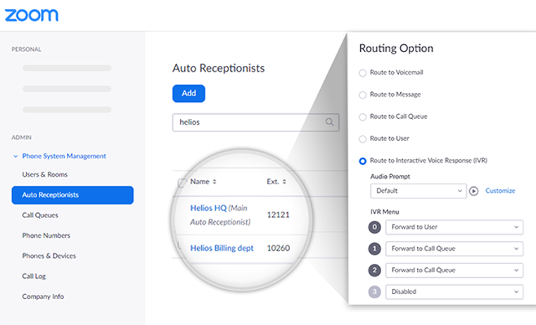 Zoom routing options