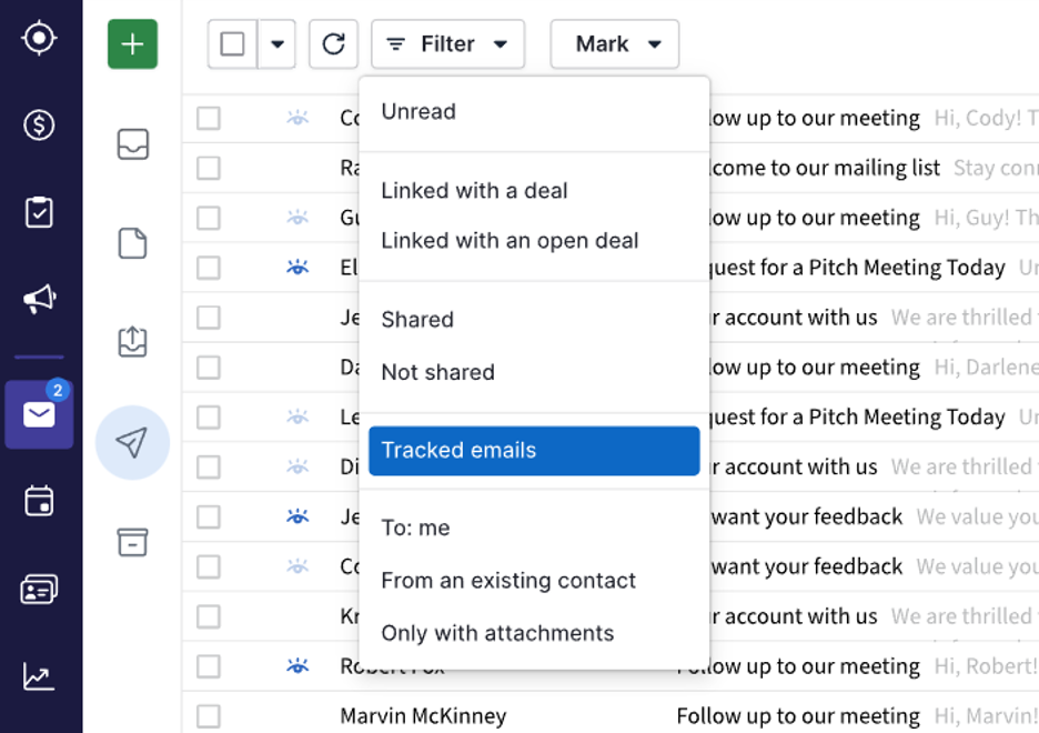 Pipedrive tracked emails