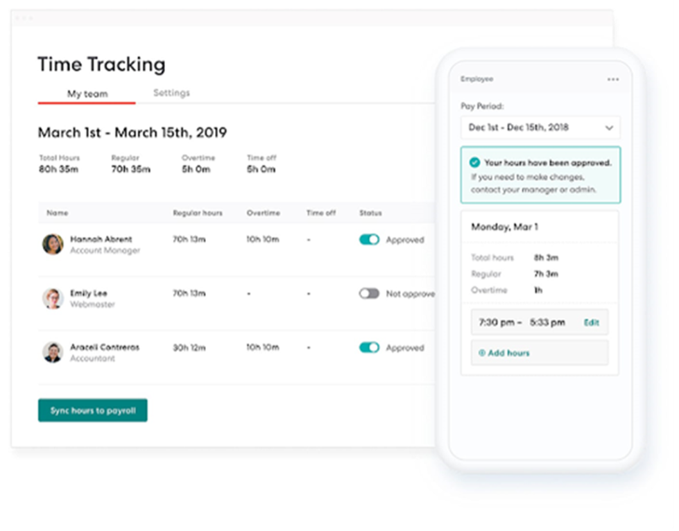 Gusto time-tracking features