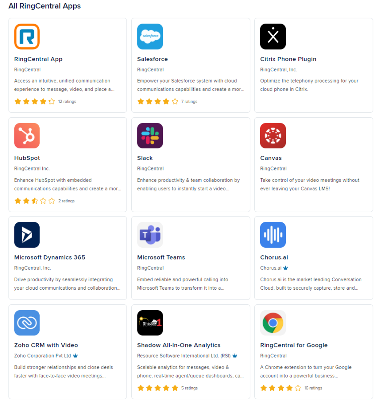 RingCentral app gallery