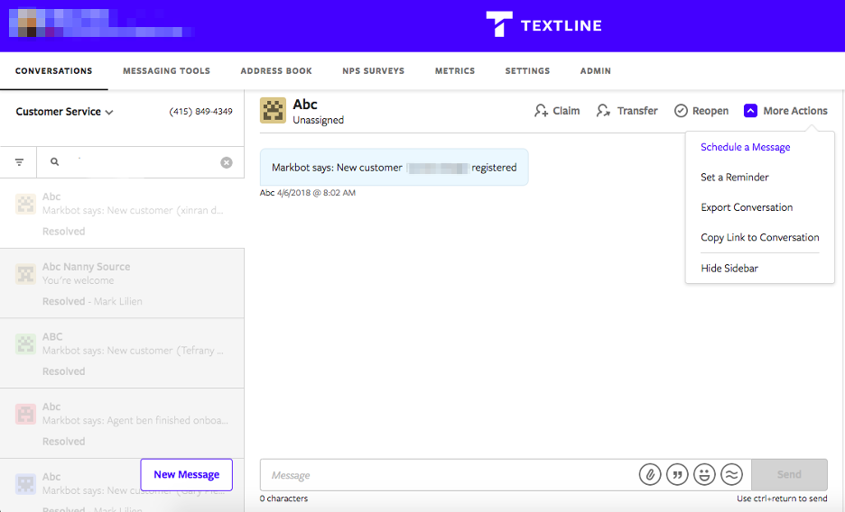 Textline dashboard