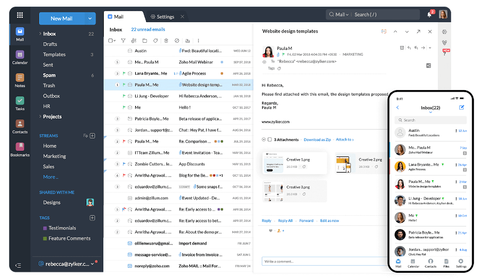 Zoho CRM work email access on mobile and desktop